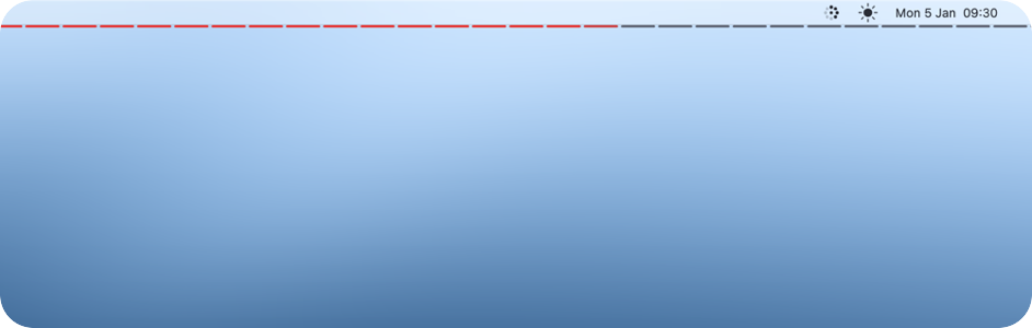 The top of a Mac screen during a session: the menu bar, and under it one thin line running out from the left.